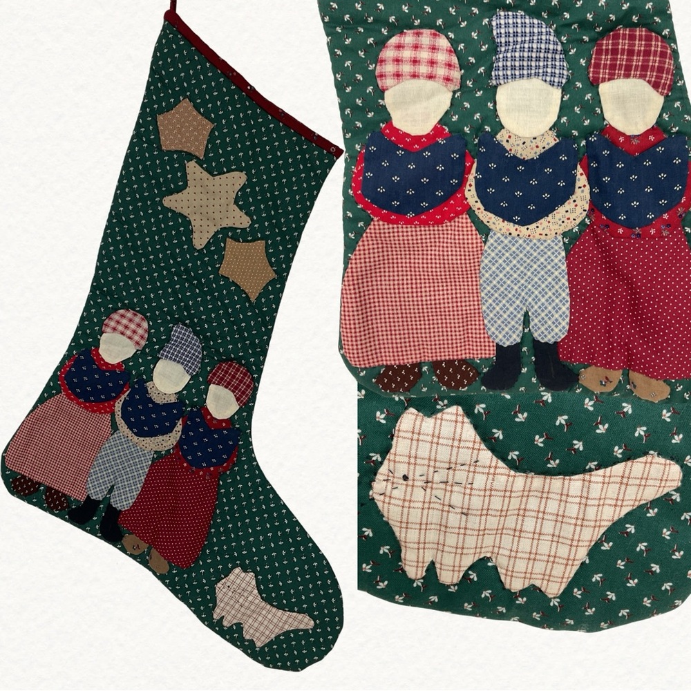 Handmade 80s quilted patchwork Christmas stocking OOAK vintage